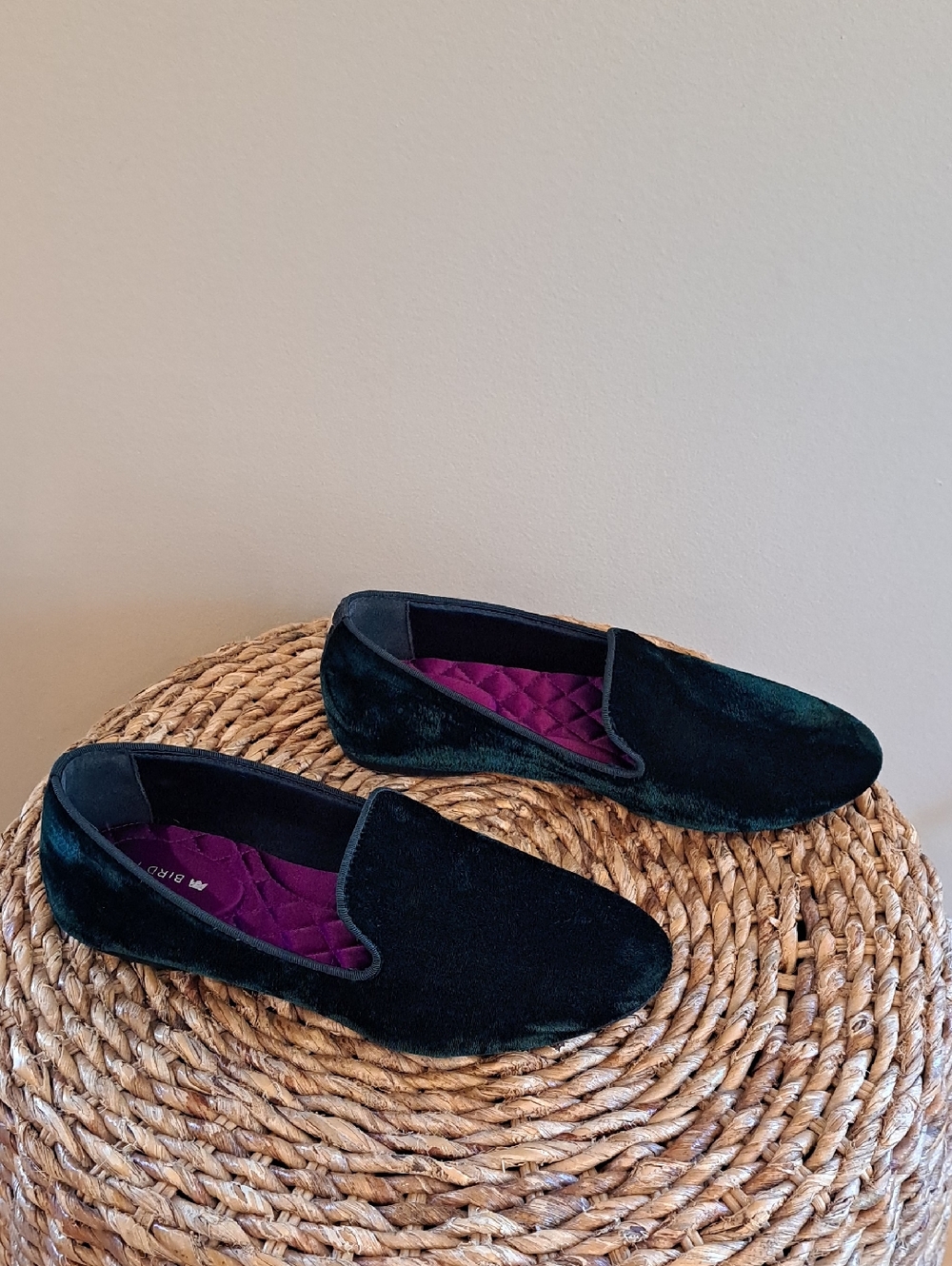 Birdies Womens Starling Green Velvet‎ Preppy/Festive/Holiday Smoking Loafers 6.5